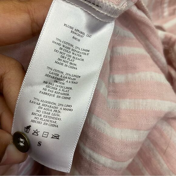 NEW Plush Apparel Pink White Striped Cotton & Linen Pajamas Sleep Romper Small - Picture 11 of 11